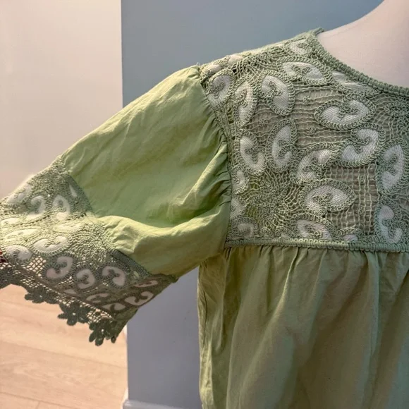 Free People like Sage Green Embroidered Peasant Blouse - Picture 2 of 5